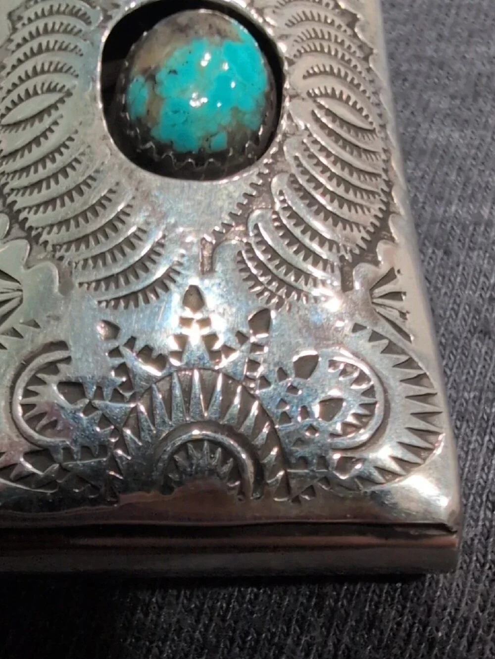 Engraved Sterling Silver Money Clip with Turquoise Stone